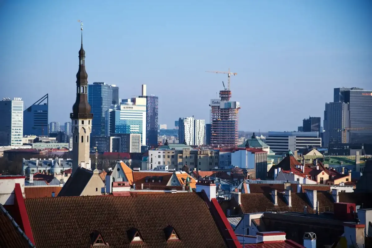 Best eSIM for Estonia: aerial view of Tallinn old town skyline