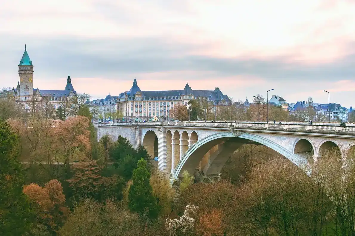 Best eSIM for Luxembourg: the Adolphe Bridge and Spuerkeess tower in Luxembourg City