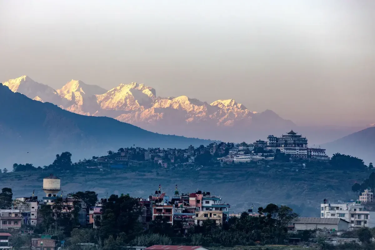 Best eSIM for Nepal: sunset over the Kathmandu Valley with the Himalayas behind